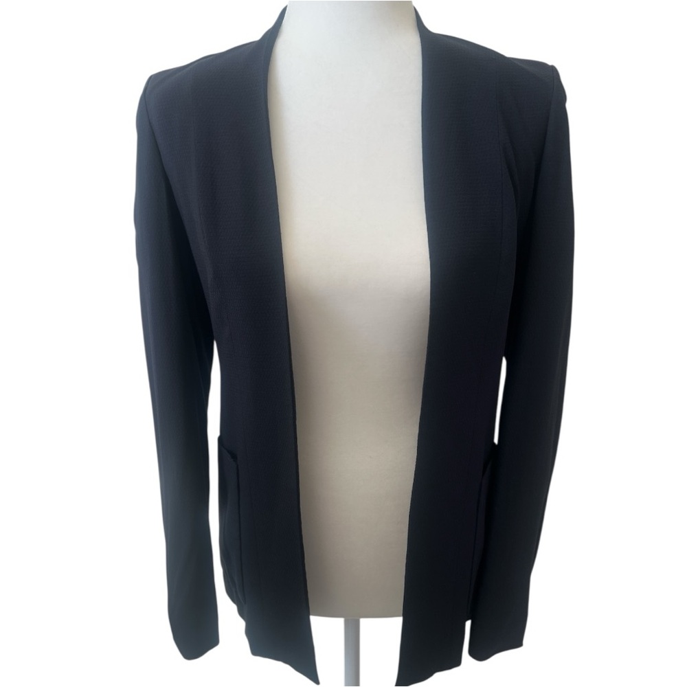 Theory Navy Textured Open Front Blazer Jacket Size 0 Pockets New Without Tag - Picture 2 of 12